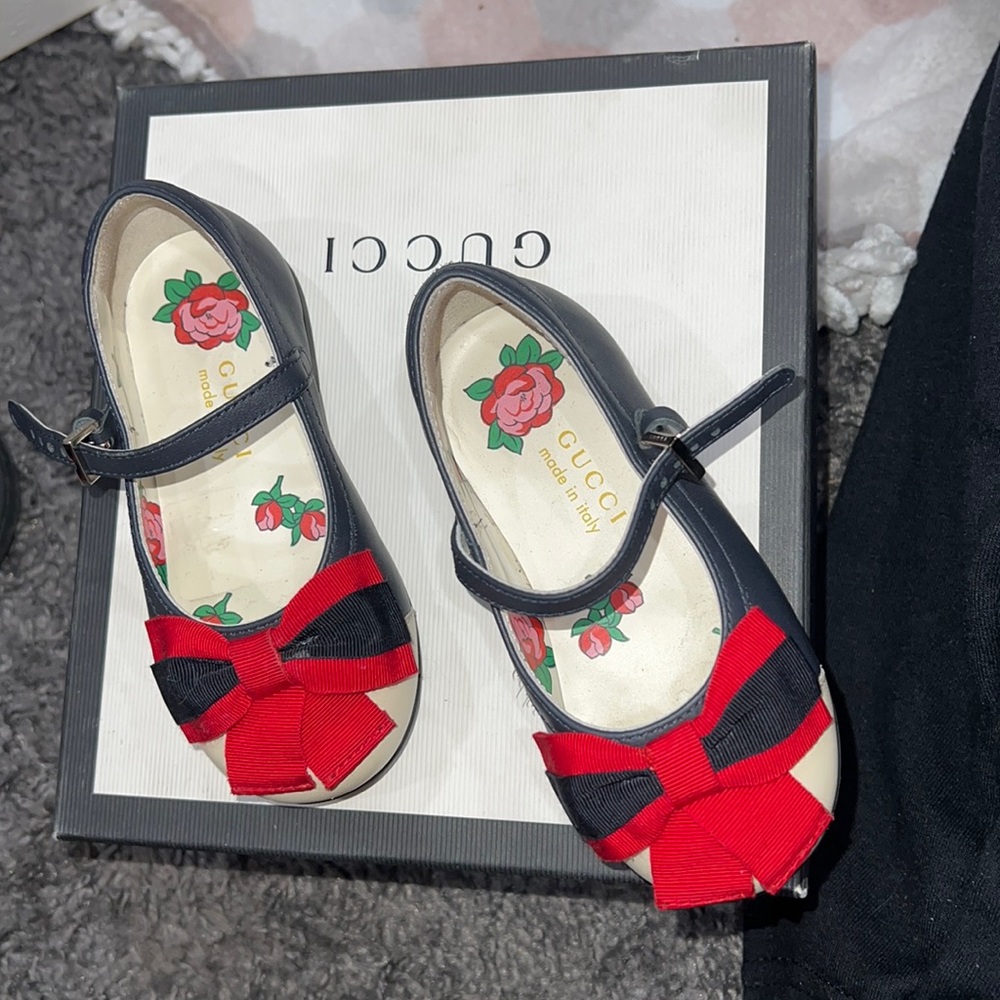 Kids Gucci blue ballerina bow shoes
